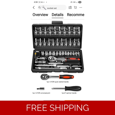 46 Pieces 1/4in.Drive Socket,Ratchet,Wrench SetMetricBit Socket 46 Pieces 1/4in.Drive Socket,Ratchet,Wrench SetMetricBit Socket